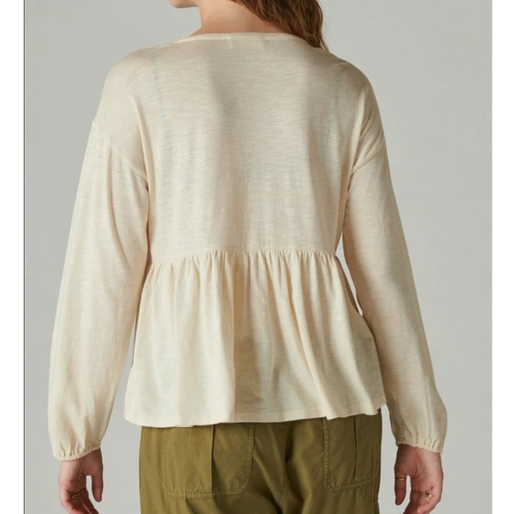 Lucky Brand Beaded Pintuck Peplum Top XL Cream Embroidered Boho Casual Chic NWT - Picture 3 of 11